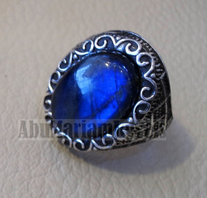 flashy blue labradorite Top quality men ring sterling silver 925 natural stone all sizes jewelry fast shipping ottoman middle eastern style