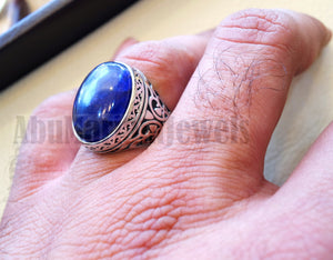 Treated natural corundum identical to genuine sapphire stone color huge men ring sterling silver 925 any size ottoman jewelry زفير