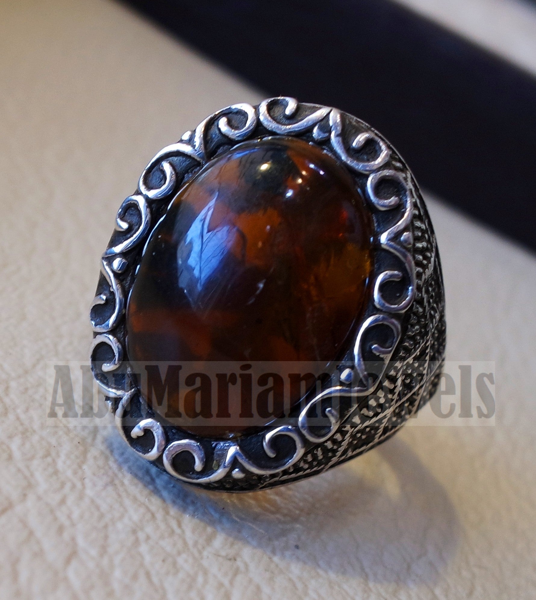 Baltic amber oval stone man heavy ring sterling silver 925 antique ottoman style jewelry all sizes fast shipping natural genuine stone كهرب