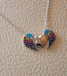 Heart and wings sterling silver 925 colorful necklace rainbow colors