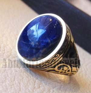 18k yellow gold men ring sodalite cabochon high quality natural stone all sizes Ottoman signet style fine jewelry fast shipping