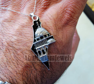 Big Palestine map with Aqsa mosque pendant sterling silver 925 white and black jewelry arabic fast shipping خارطه و علم فلسطين
