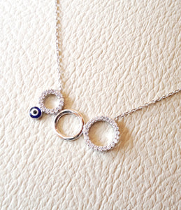 Circles and eye necklace sterling silver 925 chain and pendant high quality white cubic zirconia