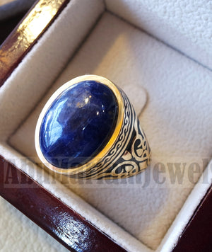 18k yellow gold men ring sodalite cabochon high quality natural stone all sizes Ottoman signet style fine jewelry fast shipping