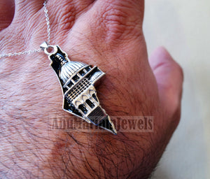 Big Palestine map with Aqsa mosque pendant sterling silver 925 white and black jewelry arabic fast shipping خارطه و علم فلسطين