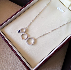 Circles and eye necklace sterling silver 925 chain and pendant high quality white cubic zirconia