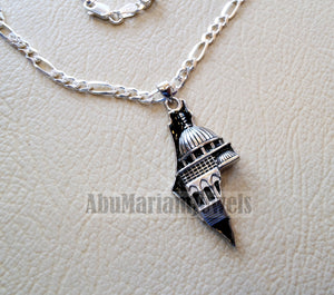 Big Palestine map with Aqsa mosque pendant with thick chain sterling silver 925 white and black jewelry arabic fast shipping خارطه و علم فلسطين