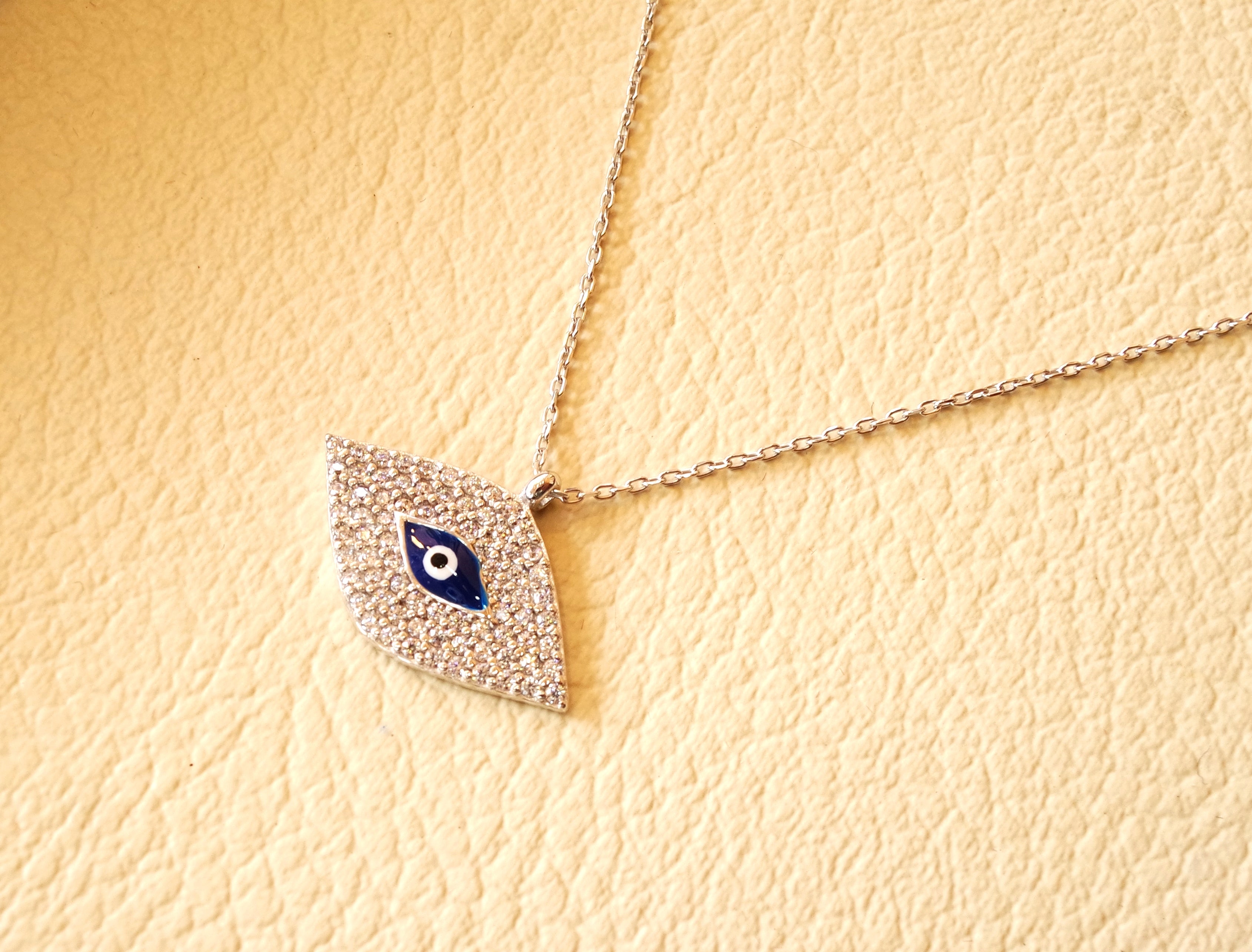 Eye necklace sterling silver 925 and cubic zirconia high quality gift box jewelry