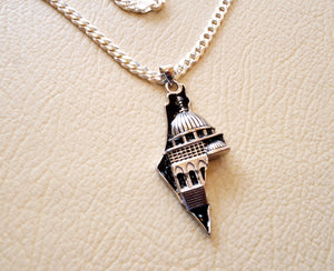 Big Palestine map with Aqsa mosque pendant with thick chain 2 sterling silver 925 white and black jewelry arabic fast shipping خارطه و علم فلسطين