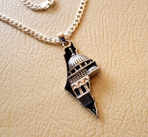 Big Palestine map with Aqsa mosque pendant with thick chain 2 sterling silver 925 white and black jewelry arabic fast shipping خارطه و علم فلسطين