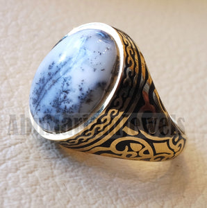 18k yellow gold men ring dendritic opal cabochon high quality natural stone all sizes Ottoman signet style fine jewelry fast shipping