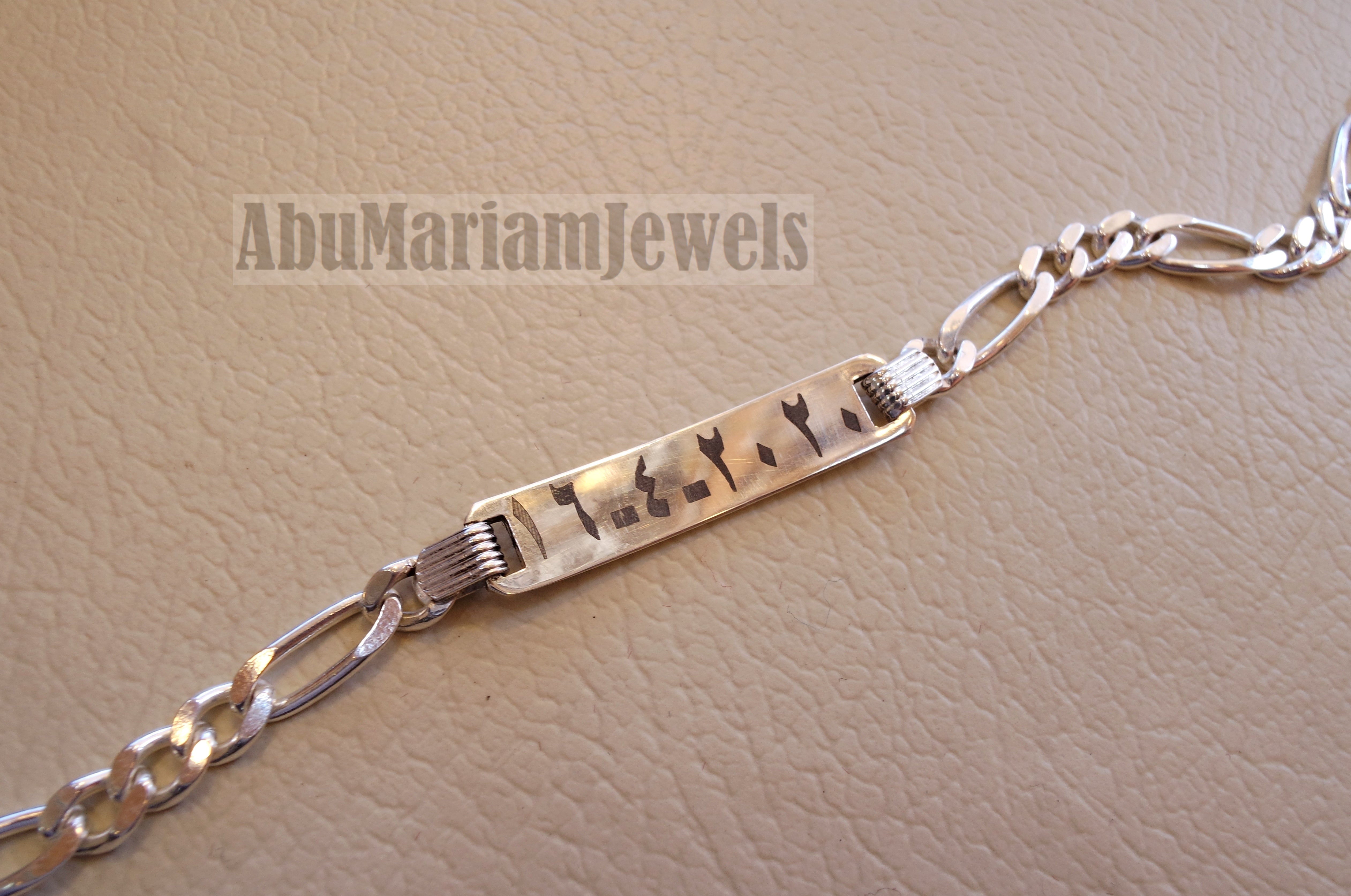 Men silver bracelet laser engraving personalized name Arabic / English sterling silver 925 man gift with nice box , filigree plate style