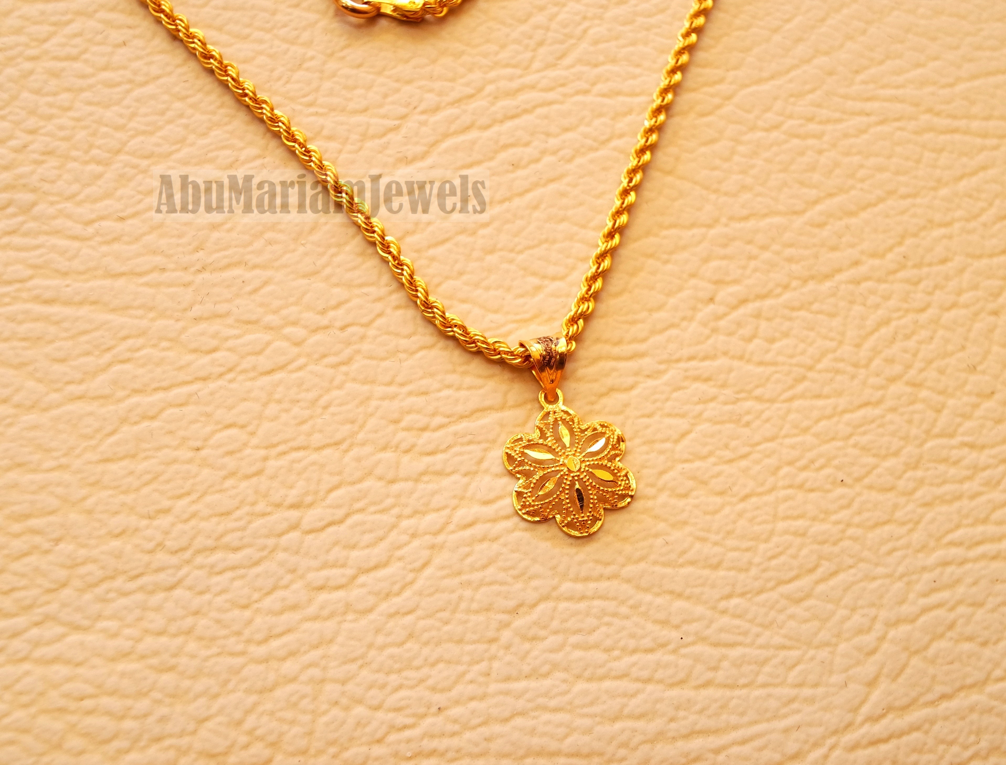 21K gold flower pendant with rope chain gold jewelry 16 and 20