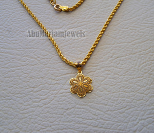 21K gold flower pendant with rope chain gold jewelry 16 and 20 inches fast shipping with gift box valentine , Anniversary , birthday gift