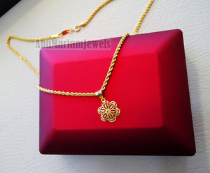 21K gold flower pendant with rope chain gold jewelry 16 and 20 inches fast shipping with gift box valentine , Anniversary , birthday gift