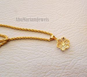 21K gold flower pendant with rope chain gold jewelry 16 and 20 inches fast shipping with gift box valentine , Anniversary , birthday gift