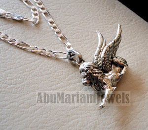 Babylon lion historical mythical winged lion the symbol of ultimate power pendant with thick chain sterling silver 925 griffin gryphon jewelry