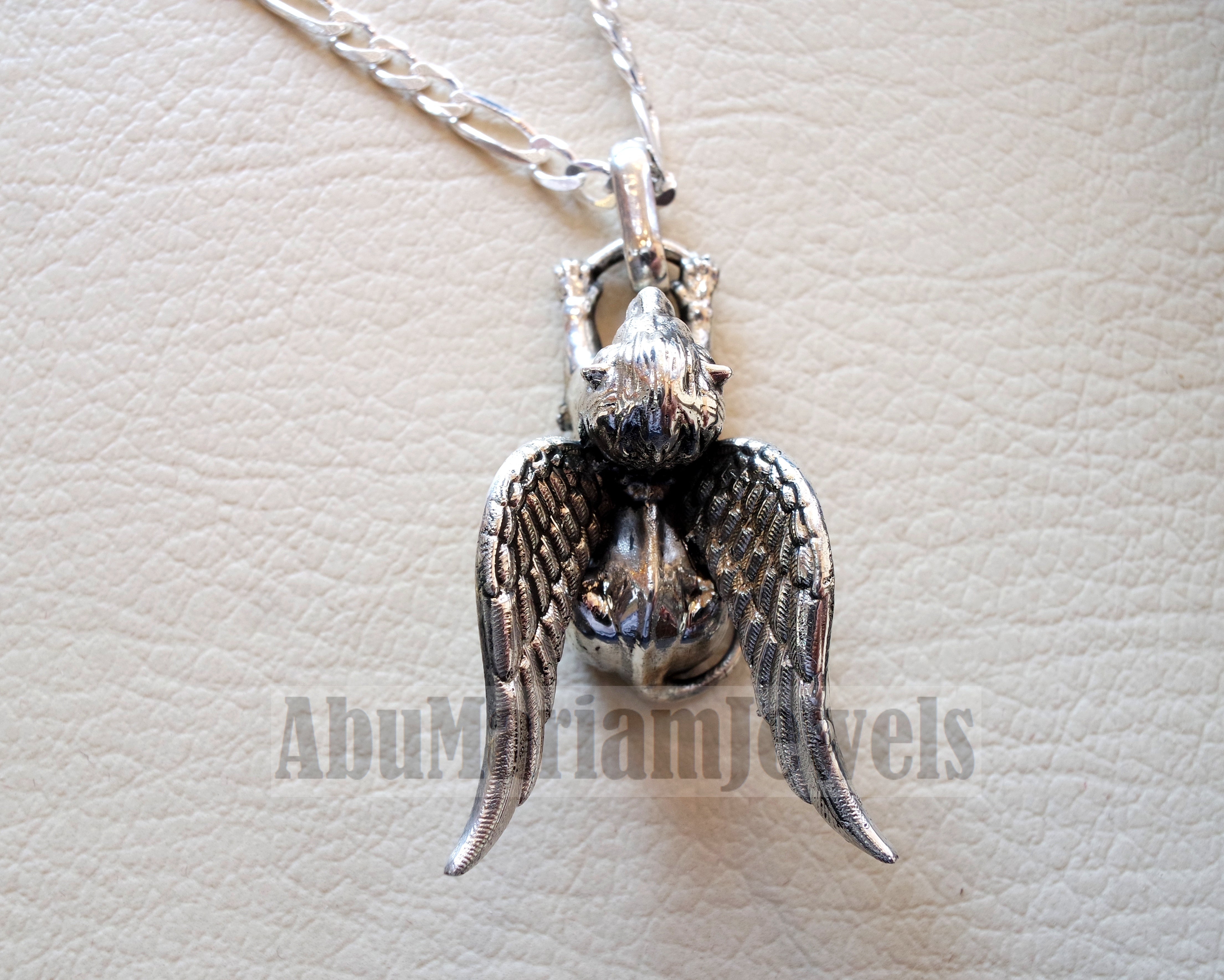 Huge Babylon lion 3D historical mythical winged lion the symbol of ultimate power pendant with thick chain sterling silver 925 griffin gryphon jewelry