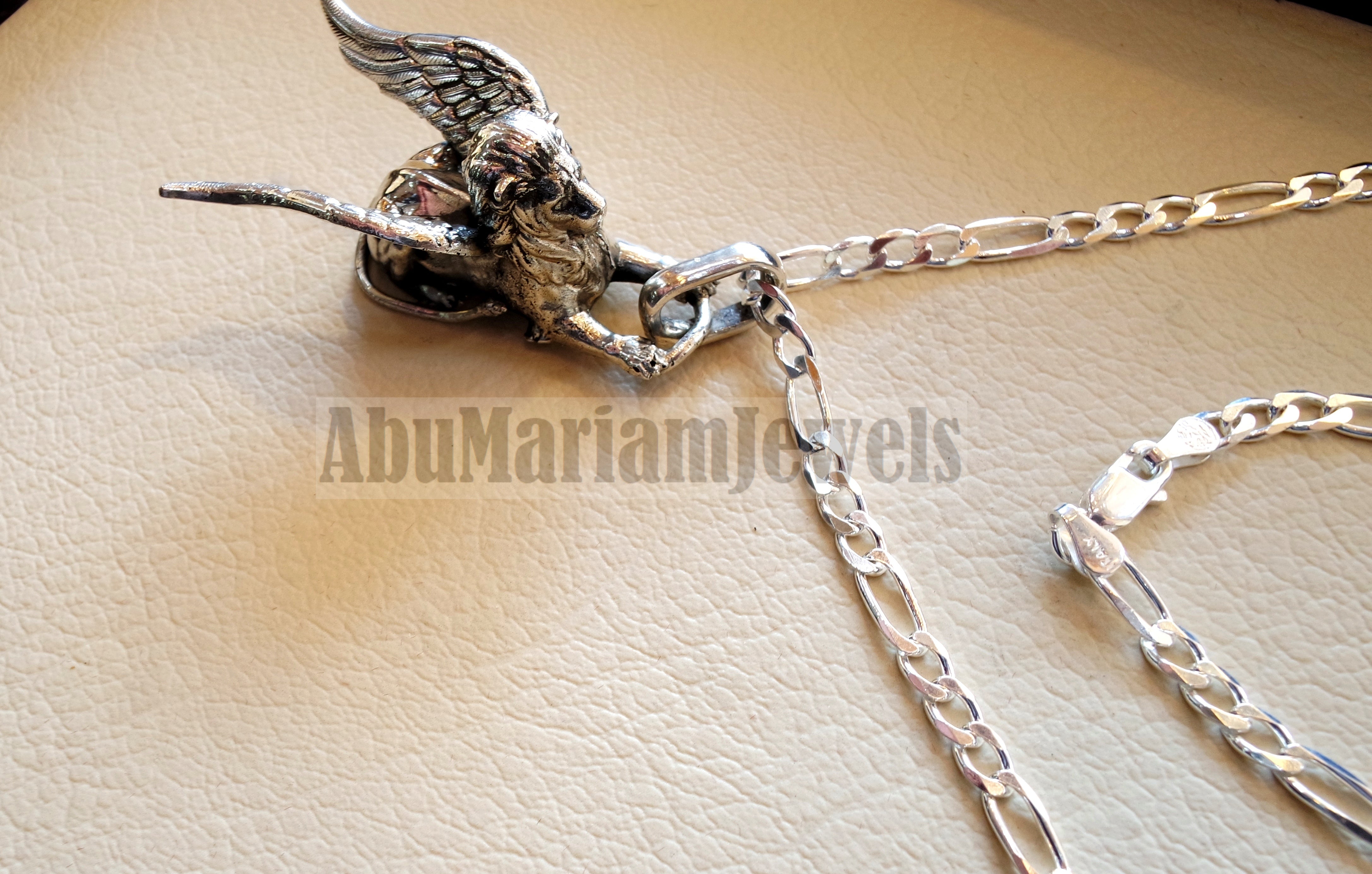 Huge Babylon lion 3D historical mythical winged lion the symbol of ultimate power pendant with thick chain sterling silver 925 griffin gryphon jewelry