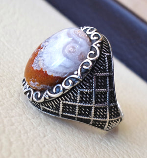 Agua nevada aqeeq sulymani natural stone sterling silver 925 man ring ottoman turkey middle eastern antique style any size عقيق سليماني