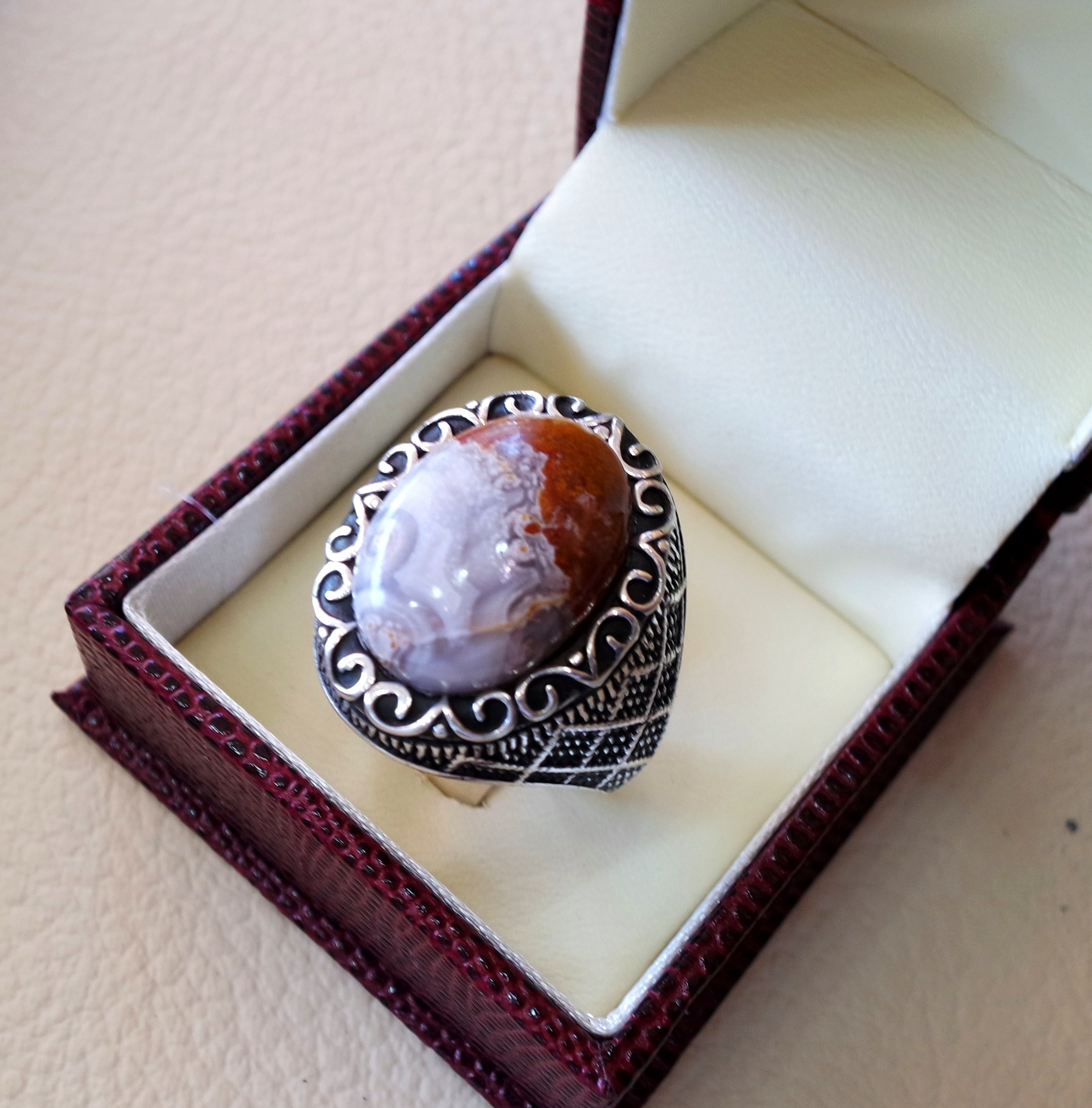 Agua nevada aqeeq sulymani natural stone sterling silver 925 man ring ottoman turkey middle eastern antique style any size عقيق سليماني