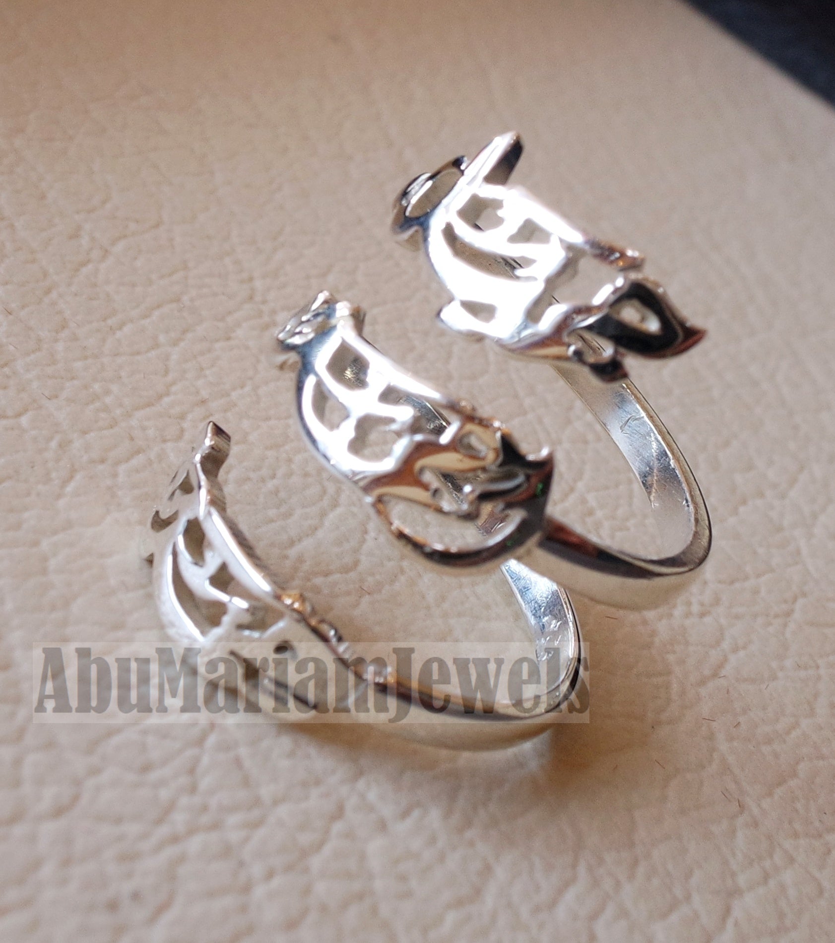 Arabic calligraphy customized 3 names sterling silver 925 or 18 k yellow gold ring fit all sizes any name RE1007 خاتم اسماء عربي