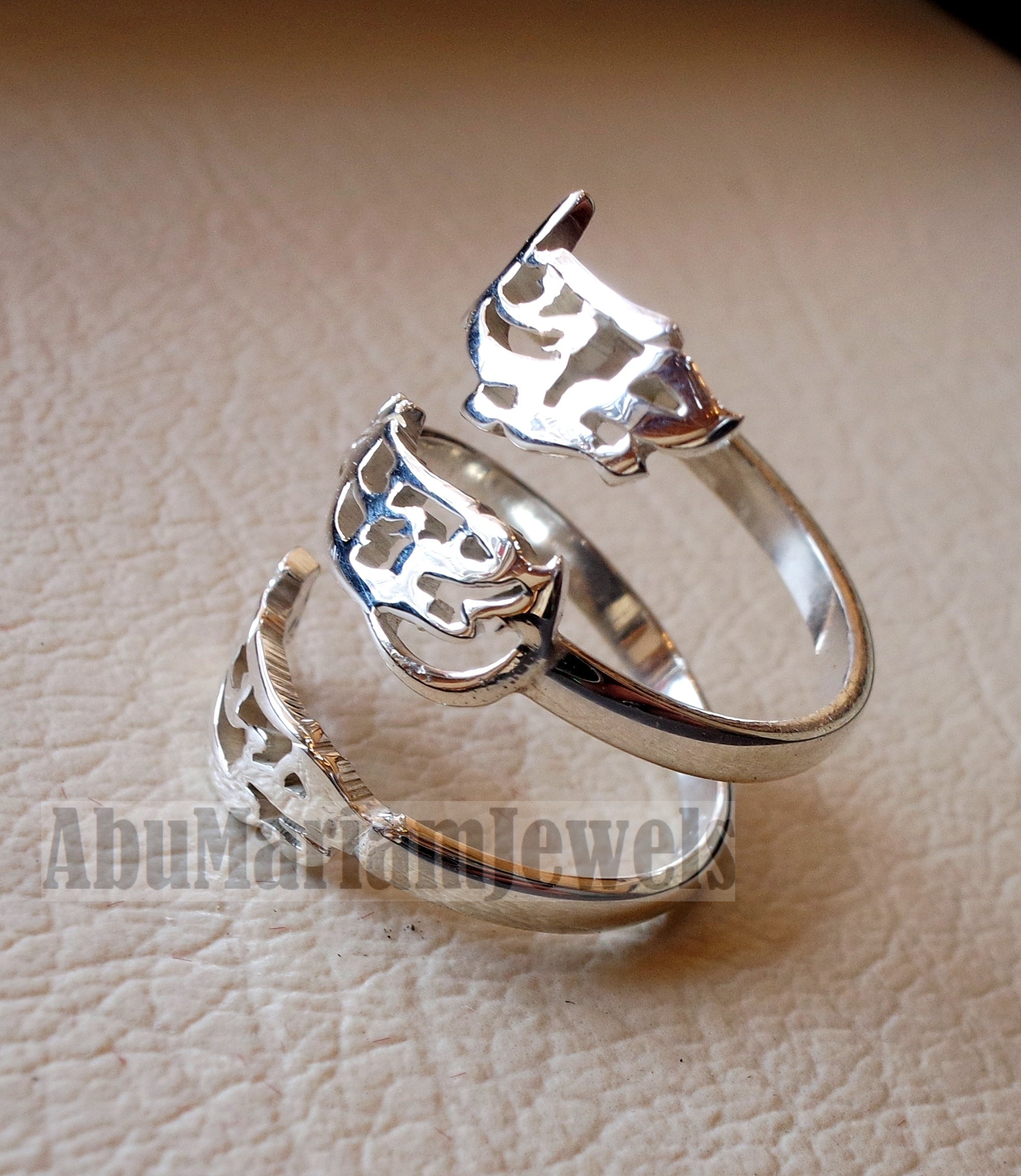Arabic calligraphy customized 3 names sterling silver 925 or 18 k yellow gold ring fit all sizes any name RE1007 خاتم اسماء عربي