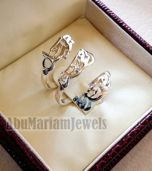 Arabic calligraphy customized 3 names sterling silver 925 or 18 k yellow gold ring fit all sizes any name RE1007 خاتم اسماء عربي