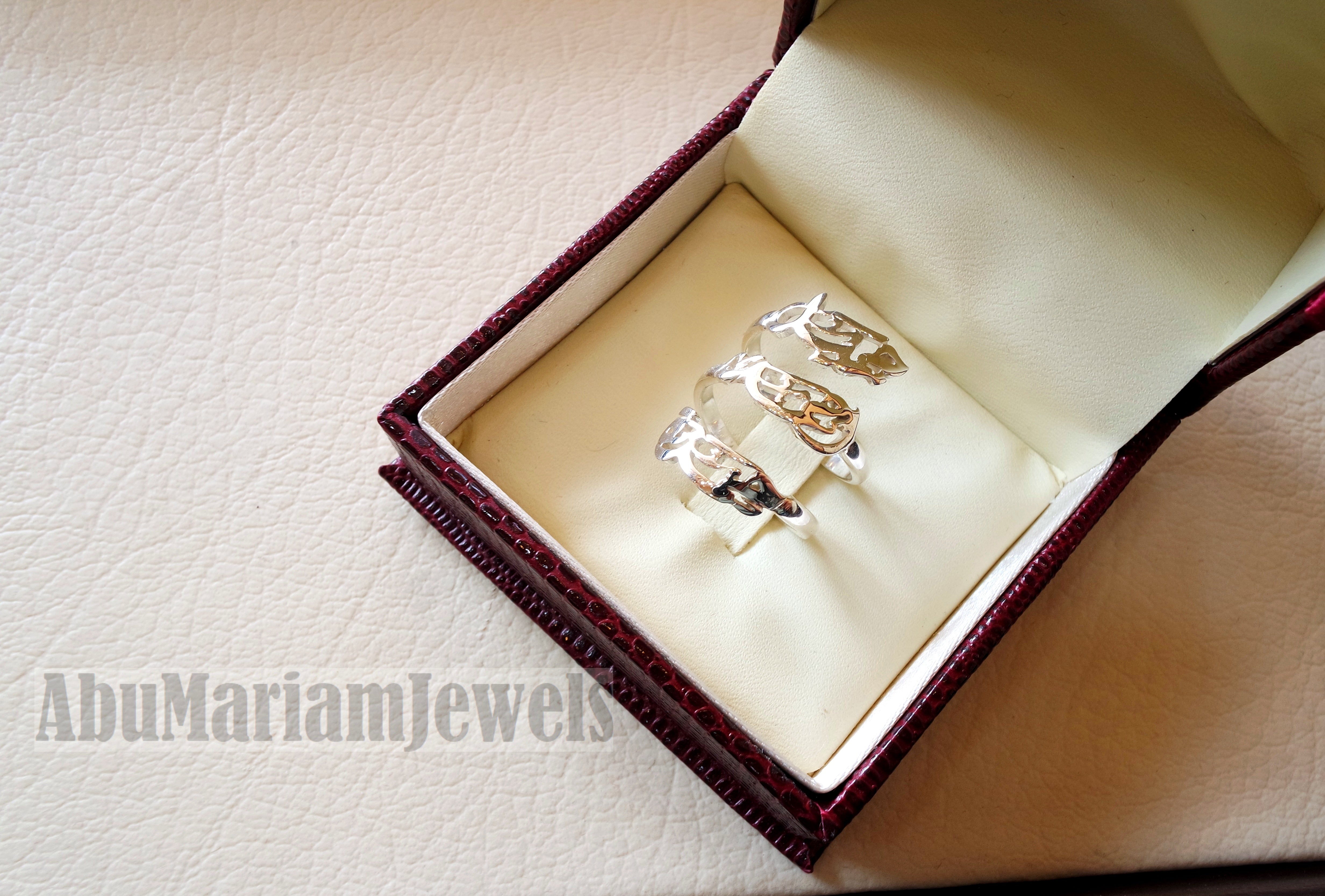 Arabic calligraphy customized 3 names sterling silver 925 or 18 k yellow gold ring fit all sizes any name RE1007 خاتم اسماء عربي