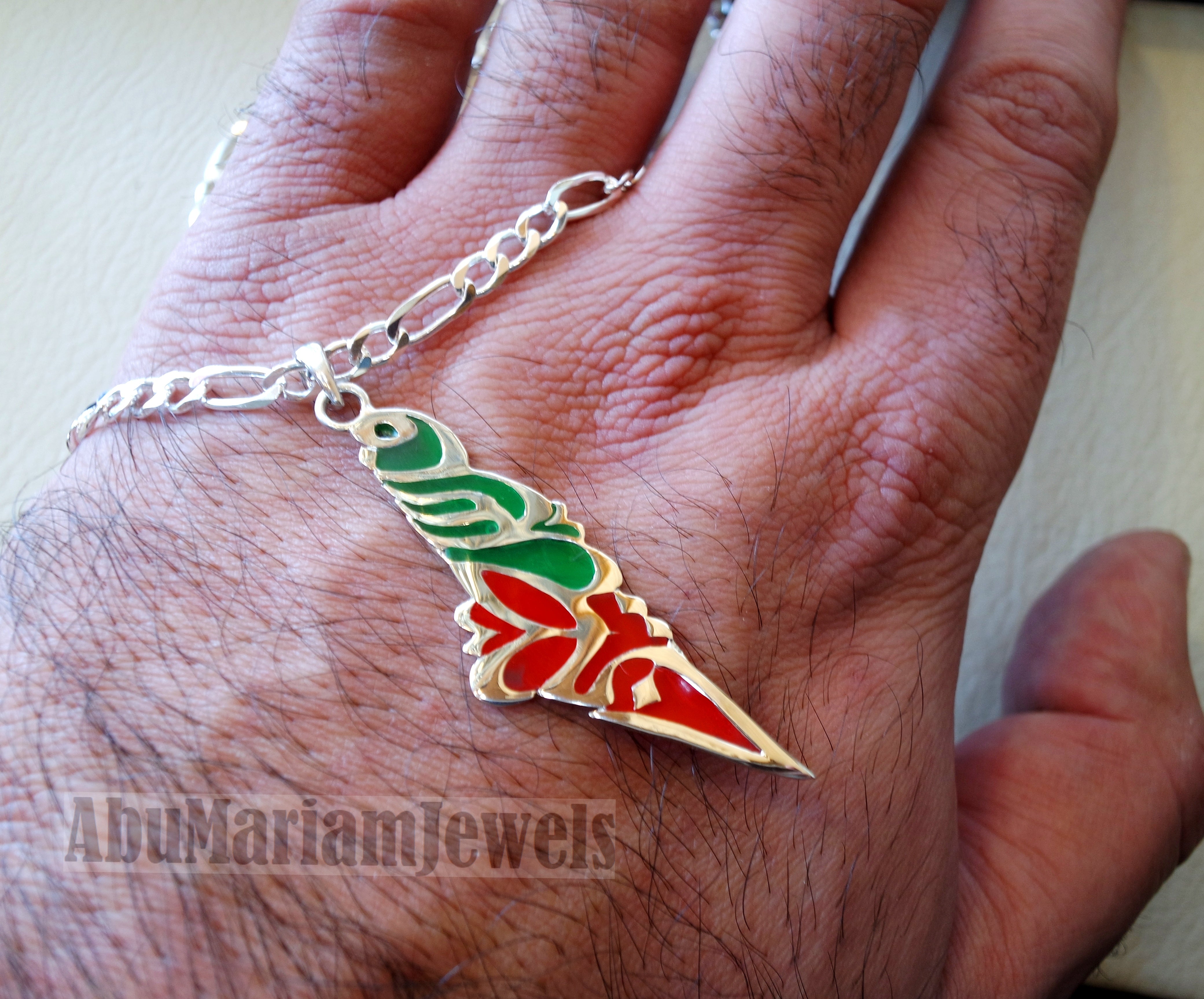 Palestine necklace map pendant with thick chain sterling silver 925 colorful enamel jewelry arabic calligraphy fast shipping خارطه فلسطين