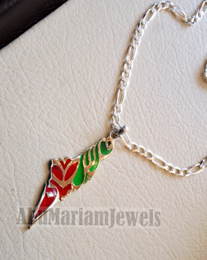 Palestine necklace map pendant with thick chain sterling silver 925 colorful enamel jewelry arabic calligraphy fast shipping خارطه فلسطين