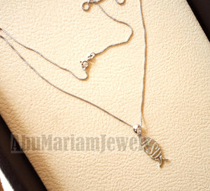 Icthys jesus pendant with chain sterling silver 925 middle eastern jewelry christianity fish and cross necklace handmade express shipping