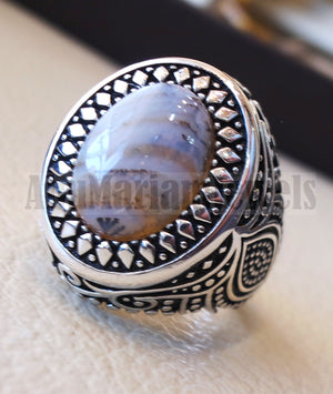 oval yamani aqeeq natural semi precious multi color agate gem men ring sterling silver 925  jewelry all sizes عقيق يماني 1102