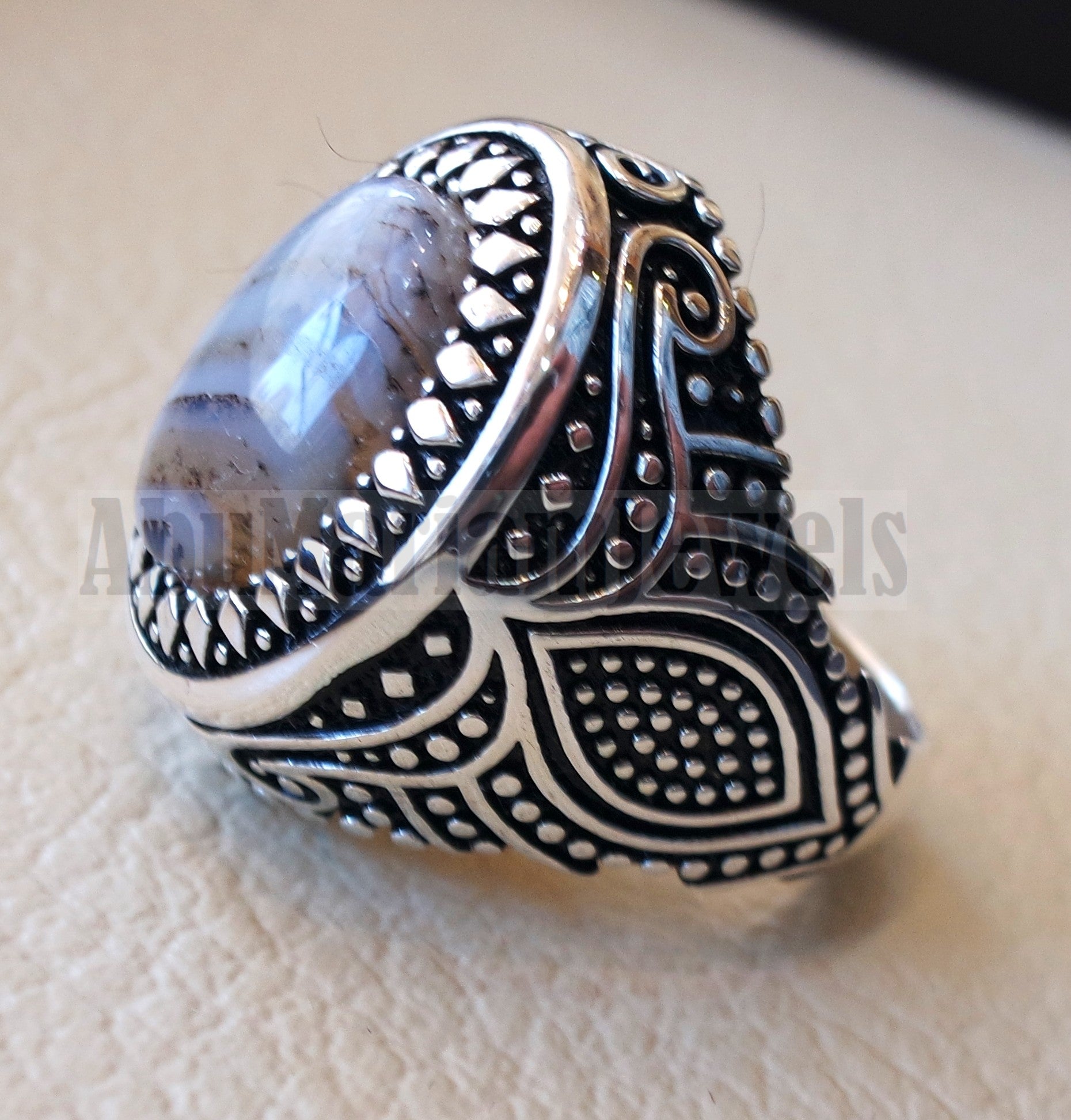 oval yamani aqeeq natural semi precious multi color agate gem men ring sterling silver 925  jewelry all sizes عقيق يماني 1102