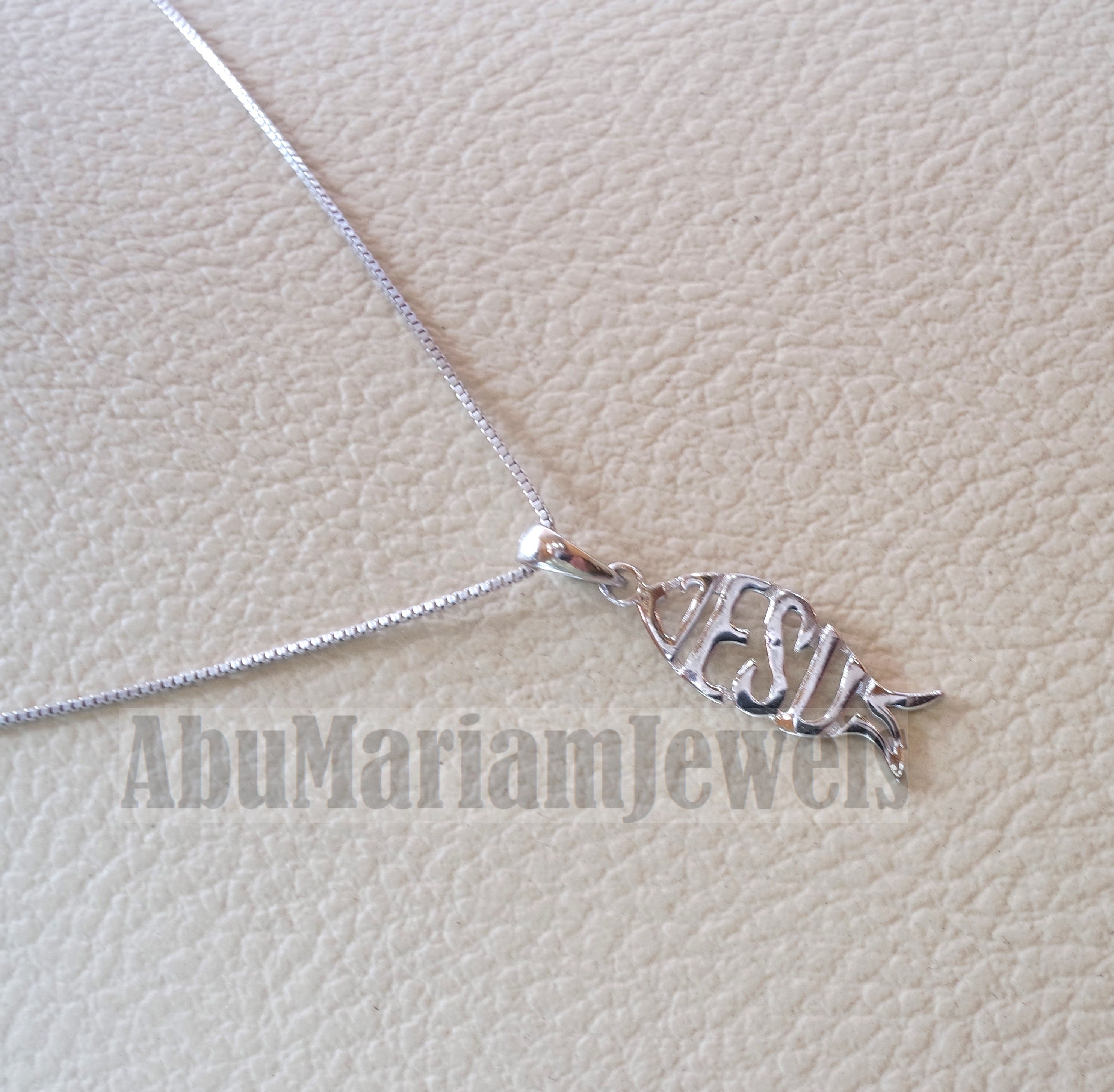 Icthys jesus pendant with chain sterling silver 925 middle eastern jewelry christianity fish and cross necklace handmade express shipping