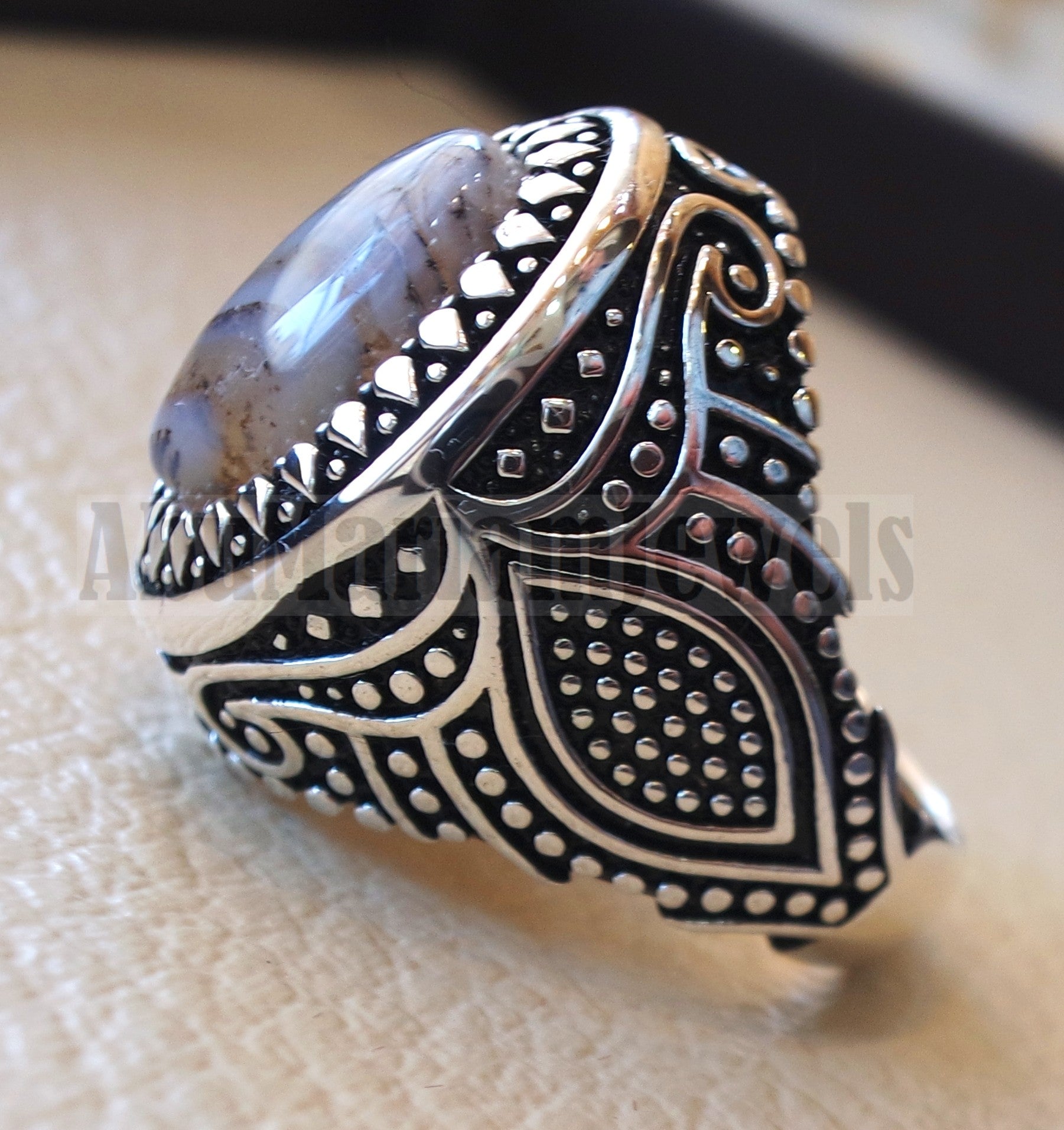 oval yamani aqeeq natural semi precious multi color agate gem men ring sterling silver 925  jewelry all sizes عقيق يماني 1102