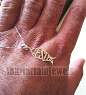 Icthys jesus pendant with chain sterling silver 925 middle eastern jewelry christianity fish and cross necklace handmade express shipping