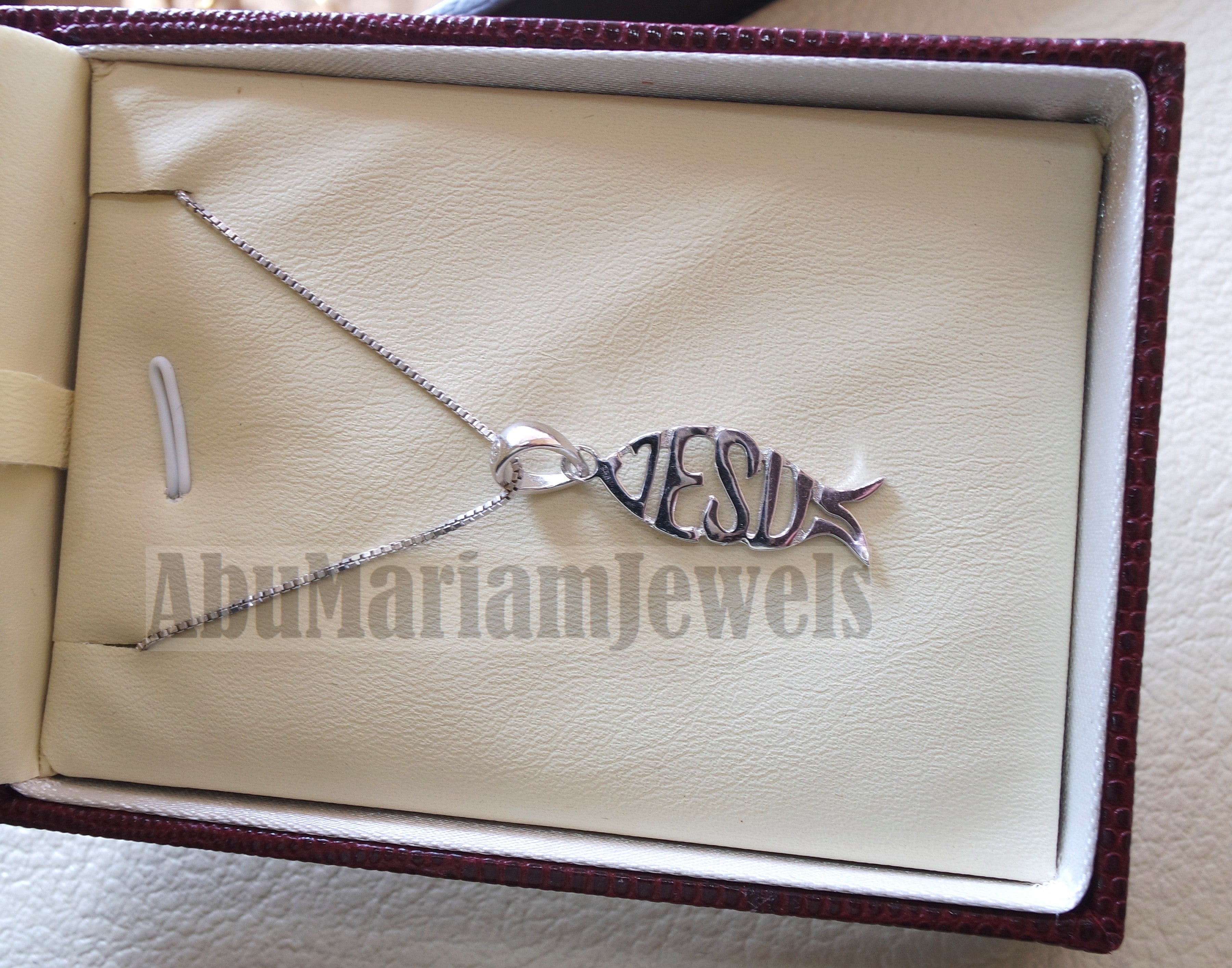Icthys jesus pendant with chain sterling silver 925 middle eastern jewelry christianity fish and cross necklace handmade express shipping