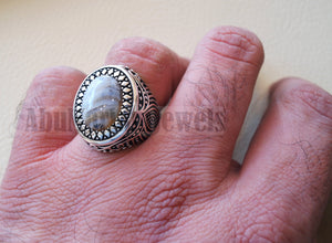 oval yamani aqeeq natural semi precious multi color agate gem men ring sterling silver 925  jewelry all sizes عقيق يماني 1102