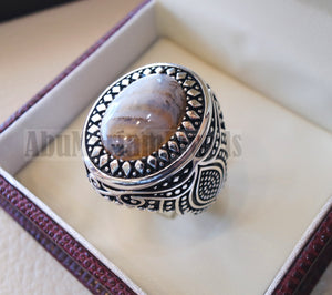 oval yamani aqeeq natural semi precious multi color agate gem men ring sterling silver 925  jewelry all sizes عقيق يماني 1102
