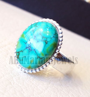 men or women ring Tibet blue turquoise skin touching stone sterling silver 925 all sizes high quality natural oval cabochon stone فيروز