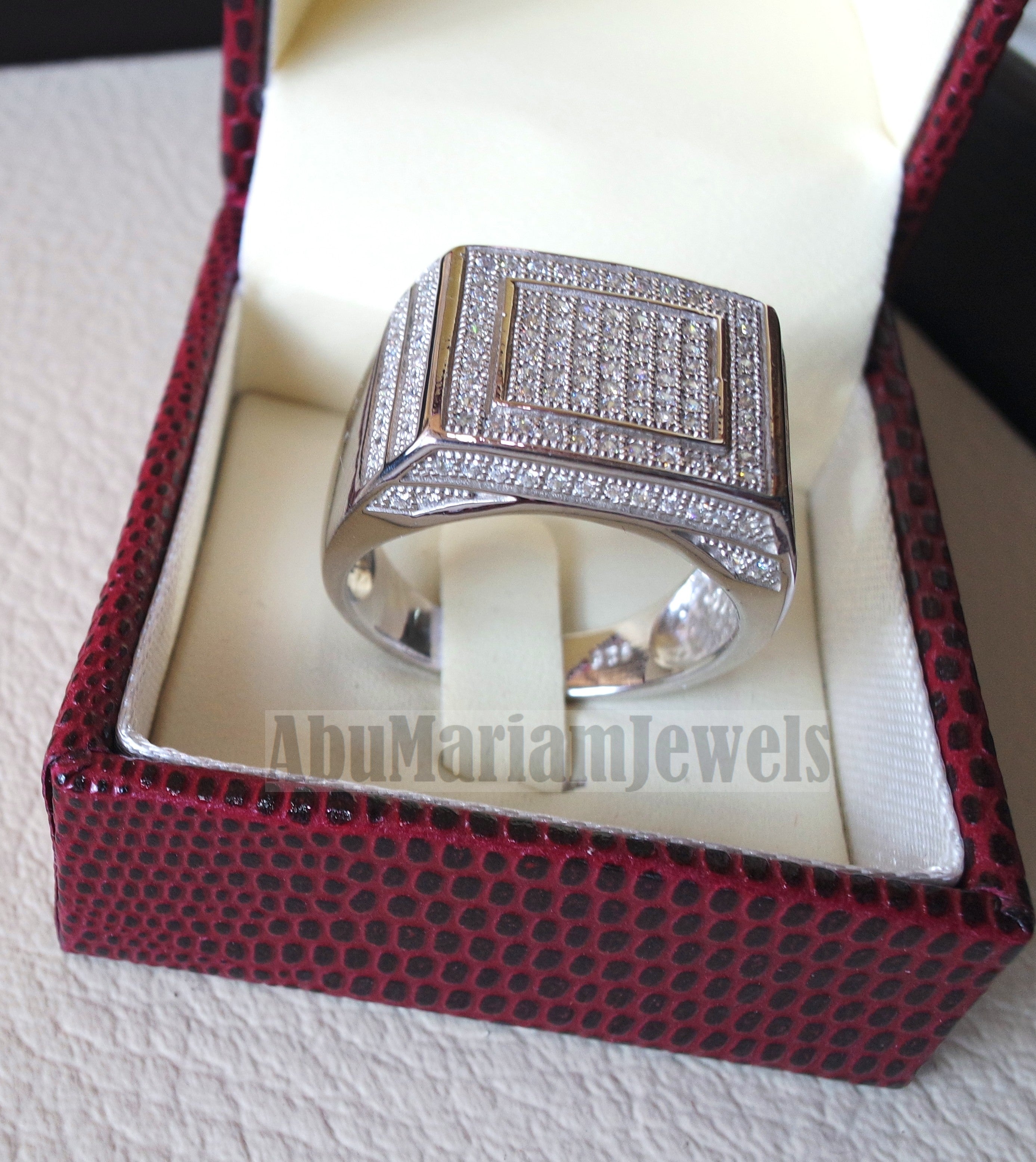 Micro pave cubic zirconia white stones diamond style sterling silver 925 heavy men ring all sizes .