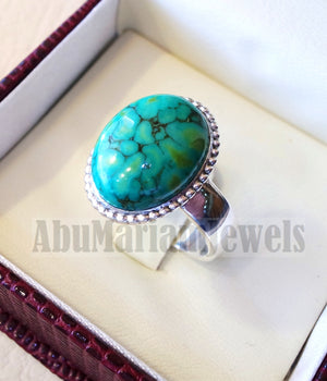men or women ring Tibet blue turquoise skin touching stone sterling silver 925 all sizes high quality natural oval cabochon stone فيروز