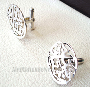 cufflinks , cuflinks name of two words each calligraphy arabic customized any name made to order sterling silver 925 heavy men jewelry cf006