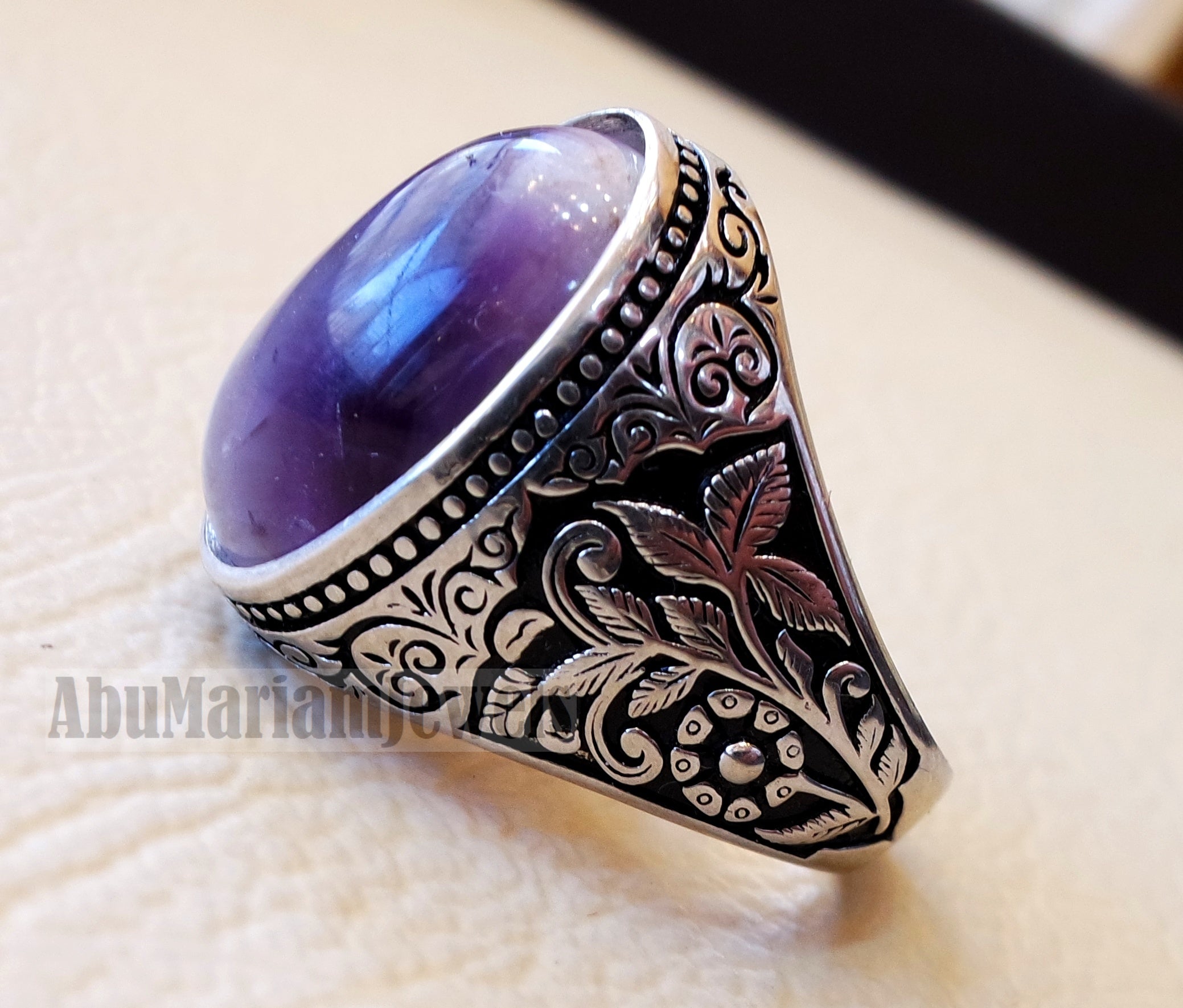 Amethyst agate natural purple stone sterling silver 925 man ring flowers nature ornaments style jewelry oval gem all sizes express shipping