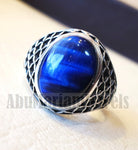 Stunning tiger eye blue stone men ring sterling silver 925 and jewelry handmade arabic turkey ottoman style all sizes
