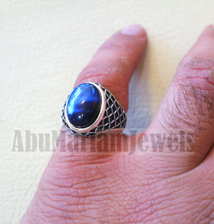 Stunning tiger eye blue stone men ring sterling silver 925 and jewelry handmade arabic turkey ottoman style all sizes