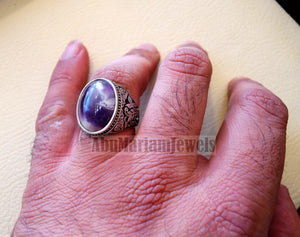 Amethyst agate natural purple stone sterling silver 925 man ring flowers nature ornaments style jewelry oval gem all sizes express shipping