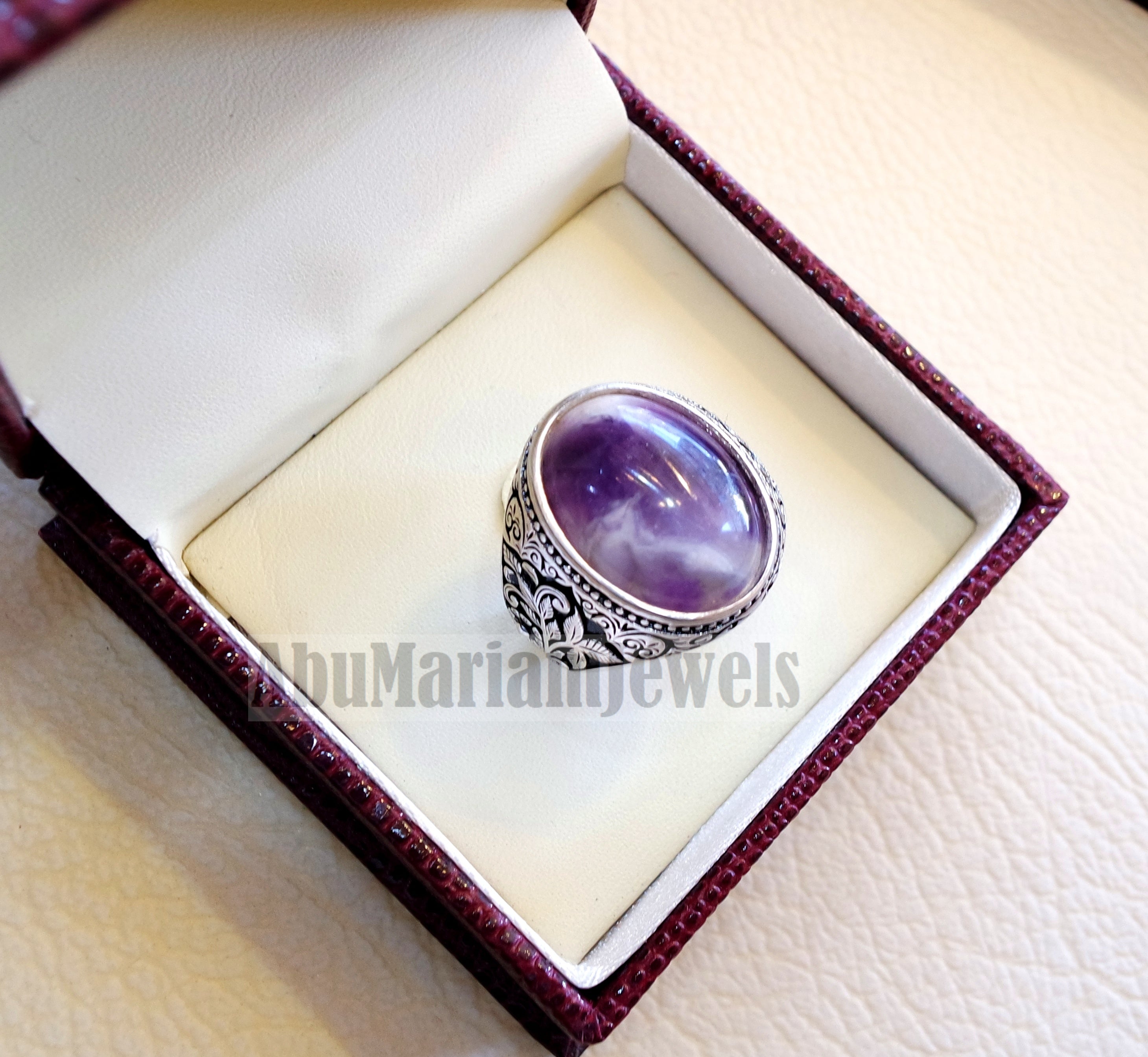 Amethyst agate natural purple stone sterling silver 925 man ring flowers nature ornaments style jewelry oval gem all sizes express shipping