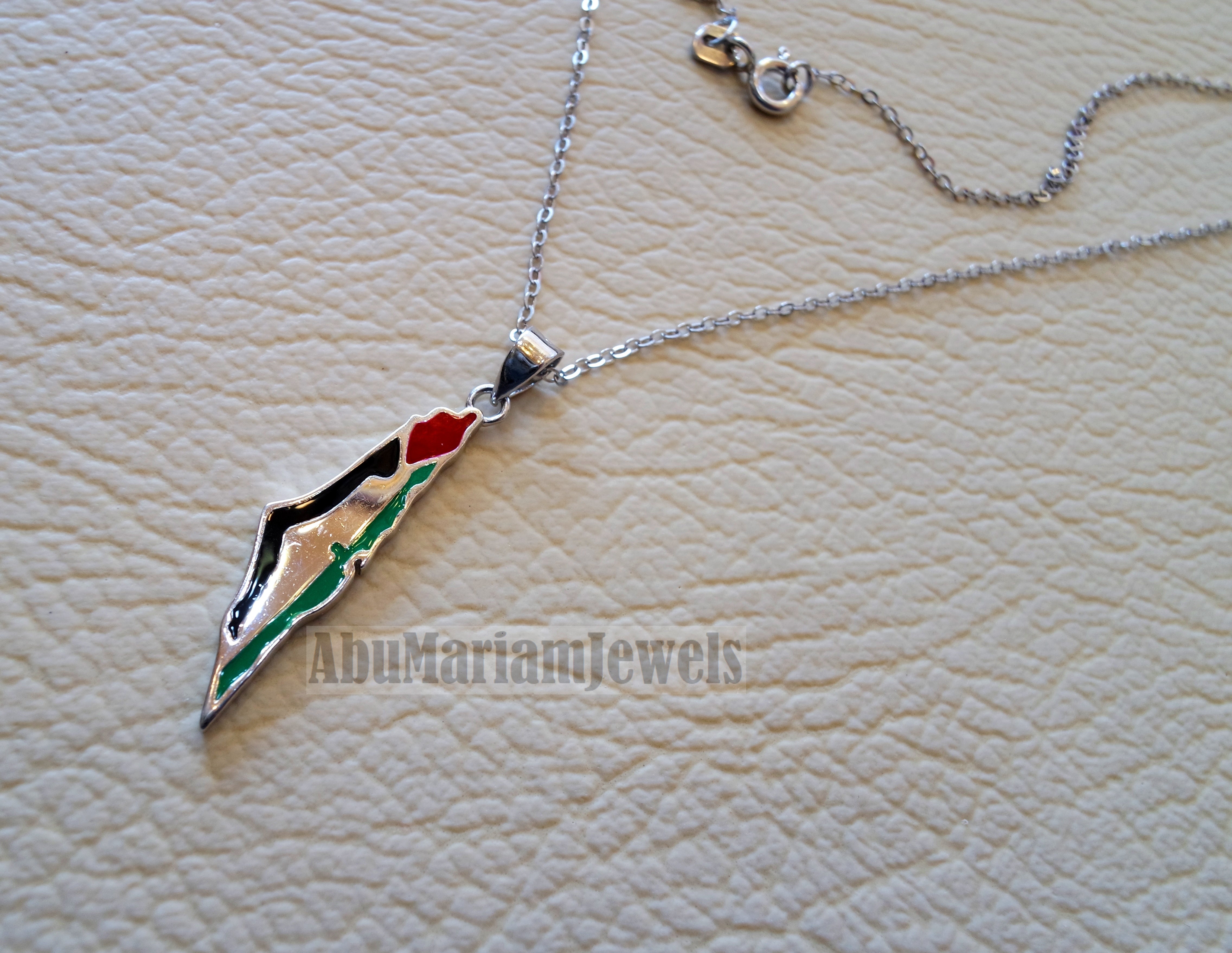 Palestine map pendant with flag colors enamel & sterling silver 925 k high quality jewelry arabic fast shipping خارطه و علم فلسطين